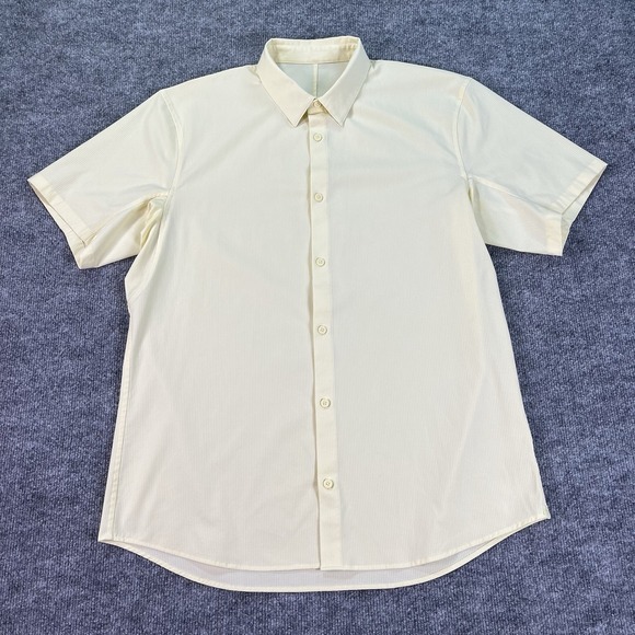 Lululemon Airing Easy Shirt Mens Large Yellow Short Sleeve Button Up Ripstop - Picture 1 of 7